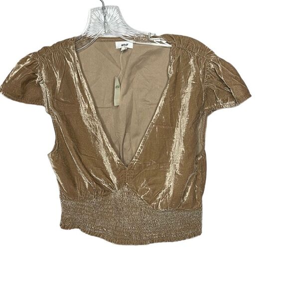 Aerie Gold Velvet V-Neck Crop Top. Size Small. New! - Picture 1 of 9